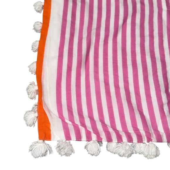 Serena & Lily Pink White Orange Stripe Cotton Pom Pom Twin Size Coverlet‎ - Picture 7 of 9